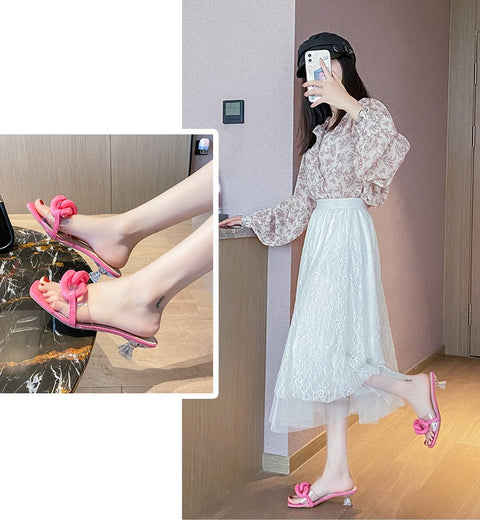 New fashionable, transparent and transparent mules, Mid-heel, slippers with chain CODE: KAR1331
