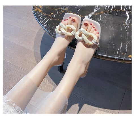 New fashionable, transparent and transparent mules, Mid-heel, slippers with chain CODE: KAR1331