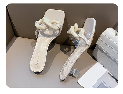New fashionable, transparent and transparent mules, Mid-heel, slippers with chain CODE: KAR1331