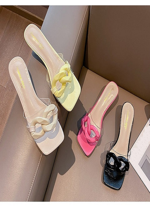 New fashionable, transparent and transparent mules, Mid-heel, slippers with chain CODE: KAR1331