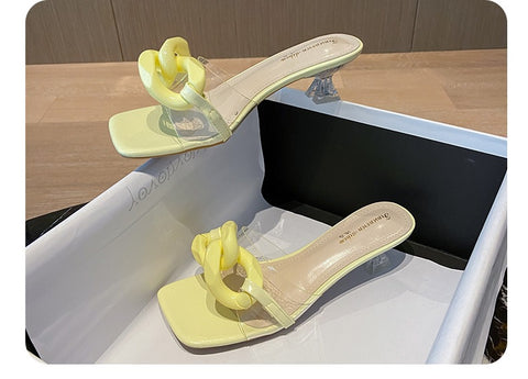 New fashionable, transparent and transparent mules, Mid-heel, slippers with chain CODE: KAR1331