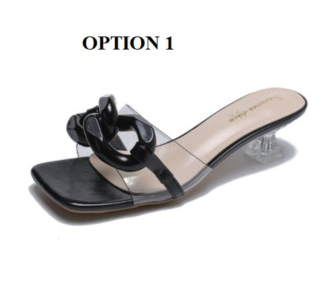 New fashionable, transparent and transparent mules, Mid-heel, slippers with chain CODE: KAR1331