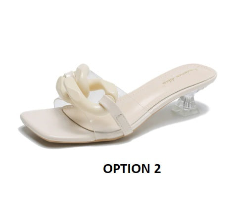 New fashionable, transparent and transparent mules, Mid-heel, slippers with chain CODE: KAR1331