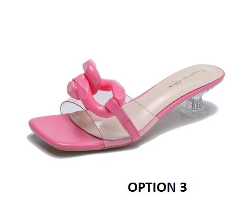New fashionable, transparent and transparent mules, Mid-heel, slippers with chain CODE: KAR1331