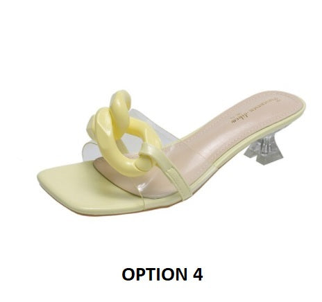 New fashionable, transparent and transparent mules, Mid-heel, slippers with chain CODE: KAR1331