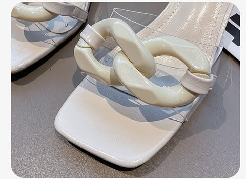 New fashionable, transparent and transparent mules, Mid-heel, slippers with chain CODE: KAR1331