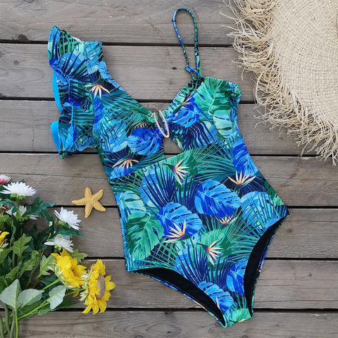 New Sexy, Fashionable, Asymmetric Off Shoulder Ruffle Swimsuit CODE: KAR1333
