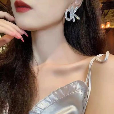 Shiny Crystal Earrings Letter OK CODE: KAR1334