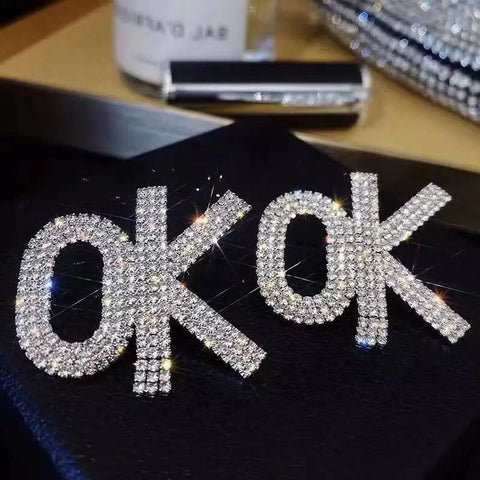 Shiny Crystal Earrings Letter OK CODE: KAR1334