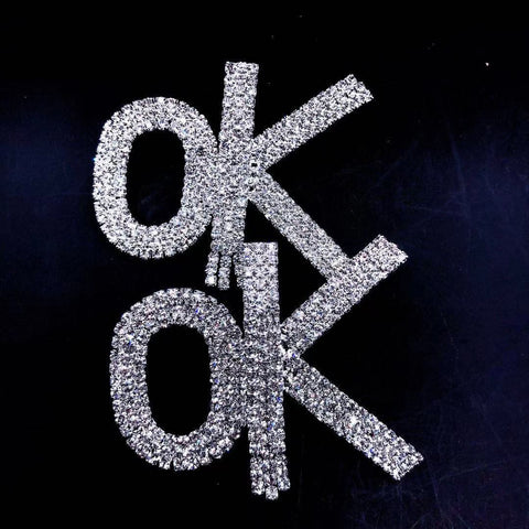 Shiny Crystal Earrings Letter OK CODE: KAR1334