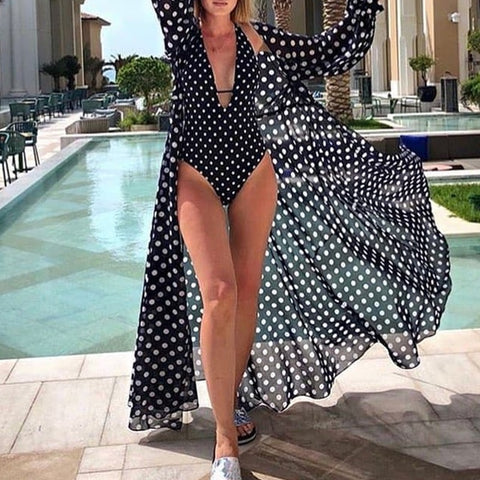 Sexy Long Tunic Dot Print, Cover-Up For Swimwear, Lace Beach Dress CODE: KAR1337