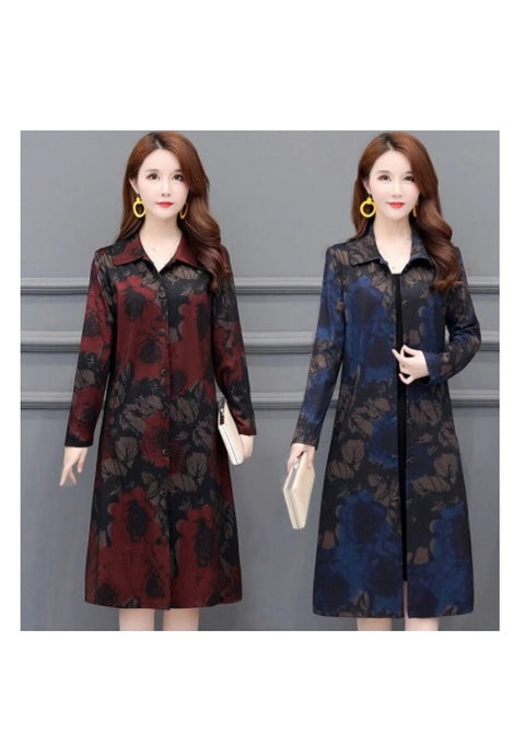 windbreaker, slim, plus size, spring-autumn fashion, Chamois print long trench coat CODE: KAR1339