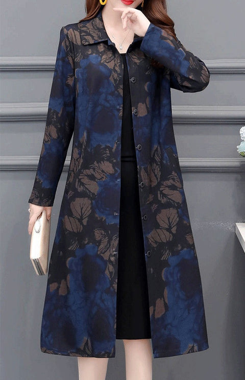 windbreaker, slim, plus size, spring-autumn fashion, Chamois print long trench coat CODE: KAR1339