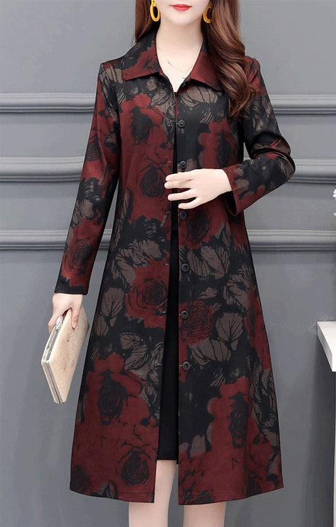 windbreaker, slim, plus size, spring-autumn fashion, Chamois print long trench coat CODE: KAR1339