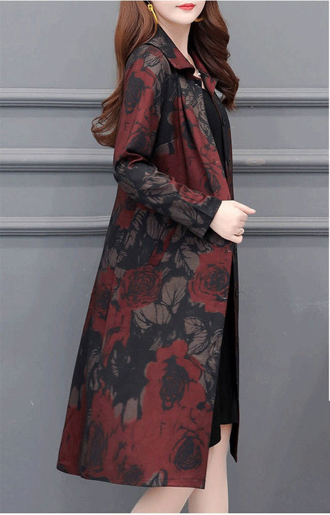 windbreaker, slim, plus size, spring-autumn fashion, Chamois print long trench coat CODE: KAR1339