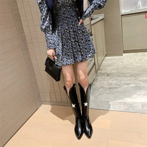 New Pointed Toe Mid Heel Knee High Boots With Side Zipper CODE: KAR1341