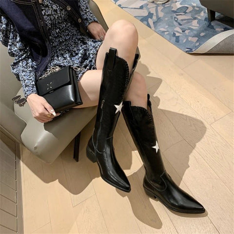 New Pointed Toe Mid Heel Knee High Boots With Side Zipper CODE: KAR1341
