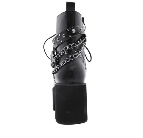 New Sexy Black Ankle ,High Heel , Lace Up Night Club Short Boots With Chain CODE: KAR1342
