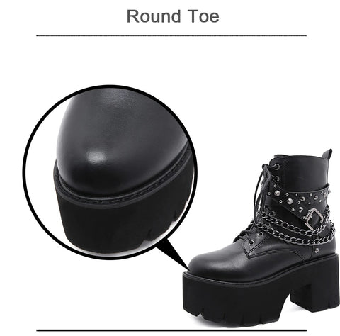 New Sexy Black Ankle ,High Heel , Lace Up Night Club Short Boots With Chain CODE: KAR1342