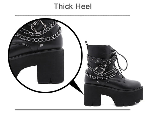 New Sexy Black Ankle ,High Heel , Lace Up Night Club Short Boots With Chain CODE: KAR1342