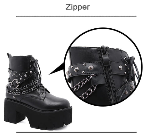 New Sexy Black Ankle ,High Heel , Lace Up Night Club Short Boots With Chain CODE: KAR1342
