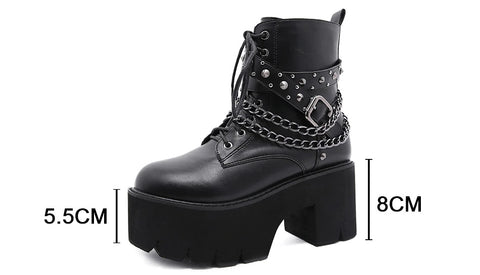 New Sexy Black Ankle ,High Heel , Lace Up Night Club Short Boots With Chain CODE: KAR1342