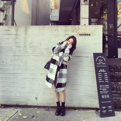 New collection, autumn, winter, with pockets, black white, thick check, warm button, casual jacket CODE: KAR1346