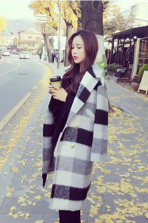 New collection, autumn, winter, with pockets, black white, thick check, warm button, casual jacket CODE: KAR1346