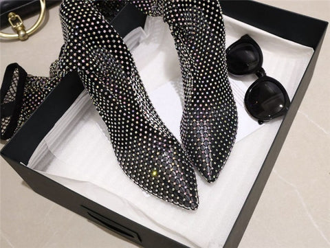 Crystal Rhinestone Above Knee ,Thigh High Heel, Mesh Long Boot CODE: KAR1353