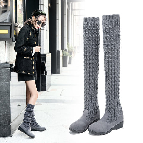 New autumn and winter collection comfortable, flat, knitted, Over the knee boot CODE: KAR1358