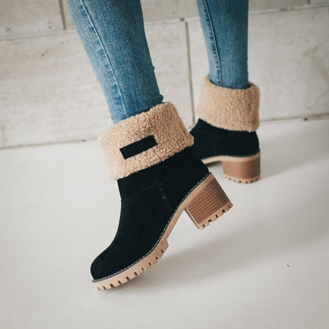 New Winter Collection Round Head Chunky Heel Waterproof Snow Warm Fur Short Boots CODE: KAR1360