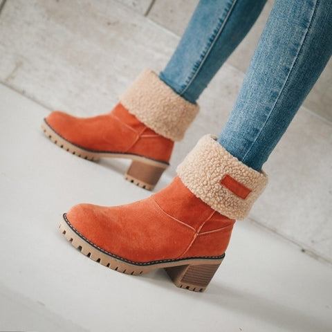 New Winter Collection Round Head Chunky Heel Waterproof Snow Warm Fur Short Boots CODE: KAR1360