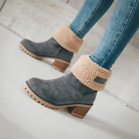 New Winter Collection Round Head Chunky Heel Waterproof Snow Warm Fur Short Boots CODE: KAR1360