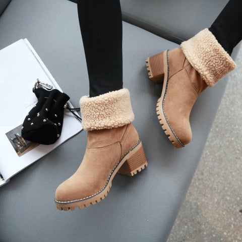 New Winter Collection Round Head Chunky Heel Waterproof Snow Warm Fur Short Boots CODE: KAR1360