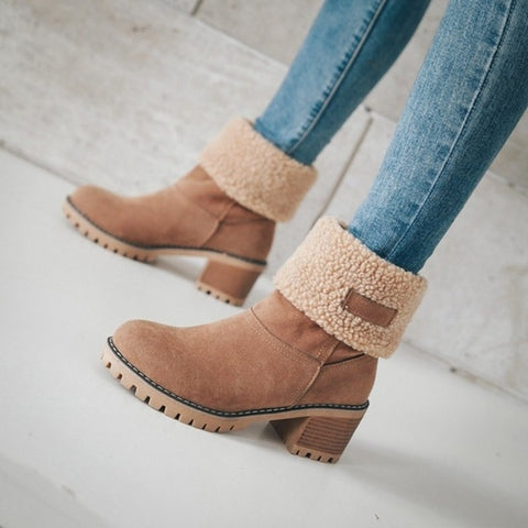 New Winter Collection Round Head Chunky Heel Waterproof Snow Warm Fur Short Boots CODE: KAR1360