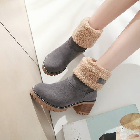 New Winter Collection Round Head Chunky Heel Waterproof Snow Warm Fur Short Boots CODE: KAR1360