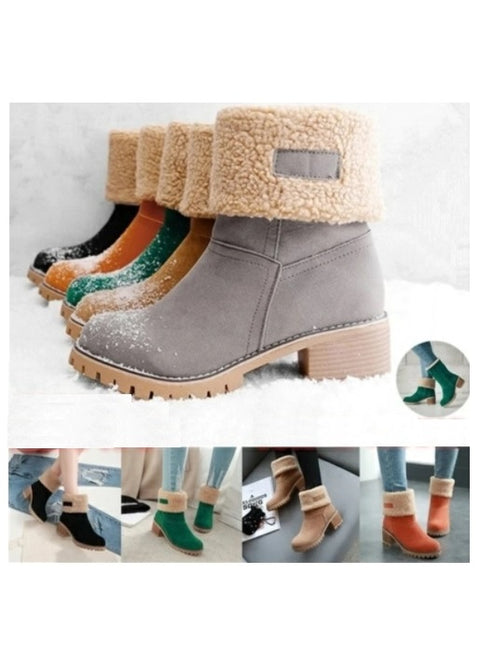New Winter Collection Round Head Chunky Heel Waterproof Snow Warm Fur Short Boots CODE: KAR1360