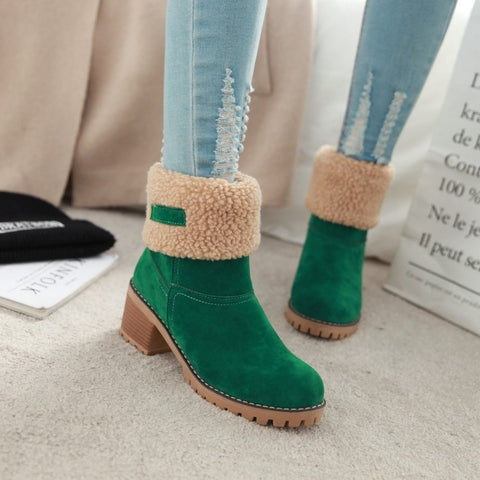 New Winter Collection Round Head Chunky Heel Waterproof Snow Warm Fur Short Boots CODE: KAR1360