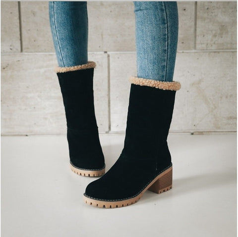 New Winter Collection Round Head Chunky Heel Waterproof Snow Warm Fur Short Boots CODE: KAR1360