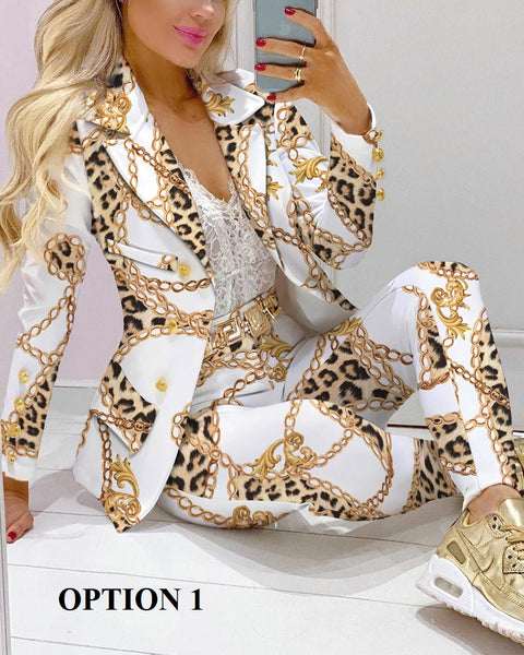 New Chain Print Blazer, 2 Piece Jacket and Pants Set CODE: KAR1365