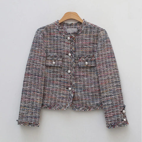Sexy Lattice Skirt, Short Tweed, Beaded Button, Slim Clothes, Coats, Plus Size, Two Piece Set CODE: KAR1366