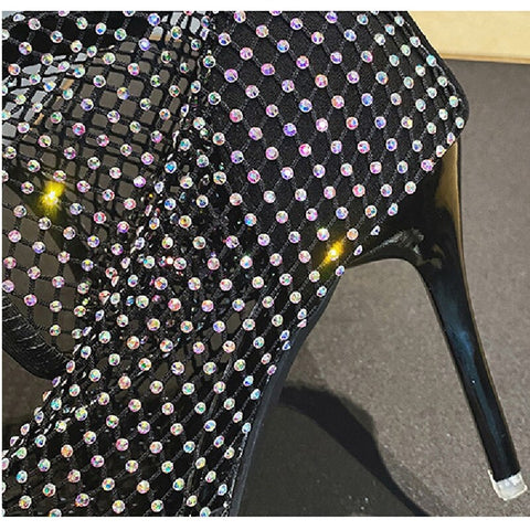 High Heel Crystal Rhinestone Mesh Ankle Boot CODE: KAR1368