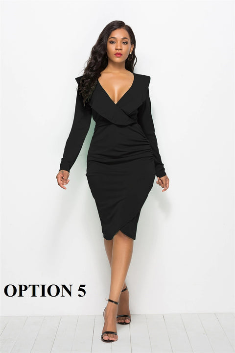 Sexy Office Casual  Long Sleeve High Waist Bodycon Midi Dress CODE: KAR1369