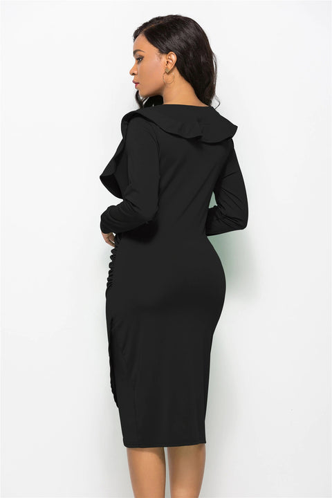 Sexy Office Casual  Long Sleeve High Waist Bodycon Midi Dress CODE: KAR1369
