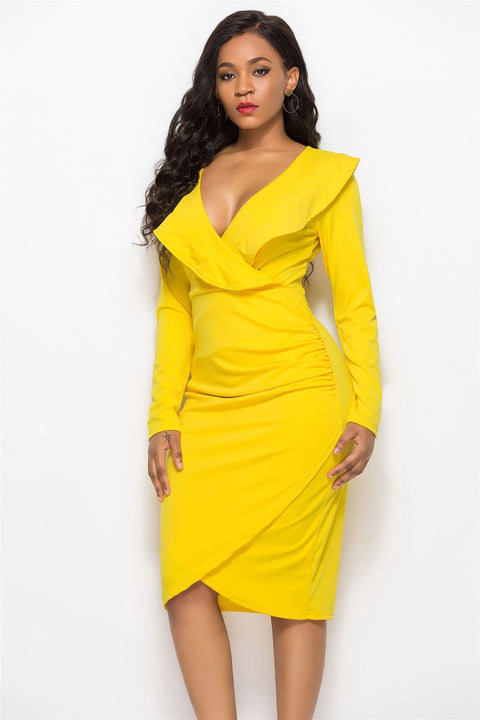 Sexy Office Casual  Long Sleeve High Waist Bodycon Midi Dress CODE: KAR1369