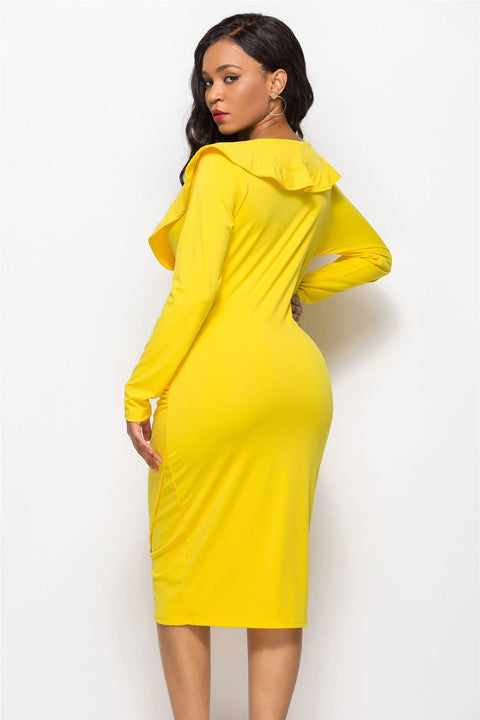Sexy Office Casual  Long Sleeve High Waist Bodycon Midi Dress CODE: KAR1369
