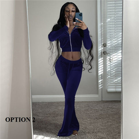 New Long Sleeve Jacket + Flare Pants Outfits Two Piece Set CODE: KAR1371