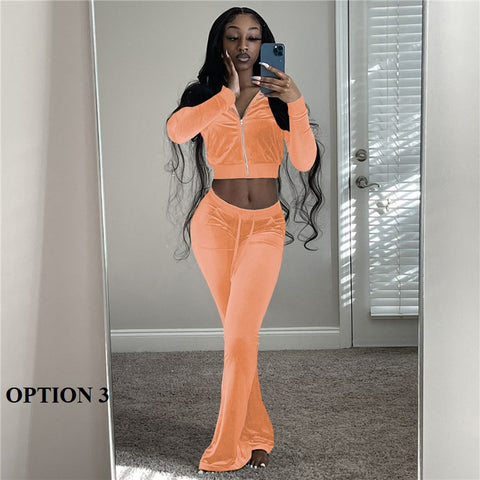 New Long Sleeve Jacket + Flare Pants Outfits Two Piece Set CODE: KAR1371