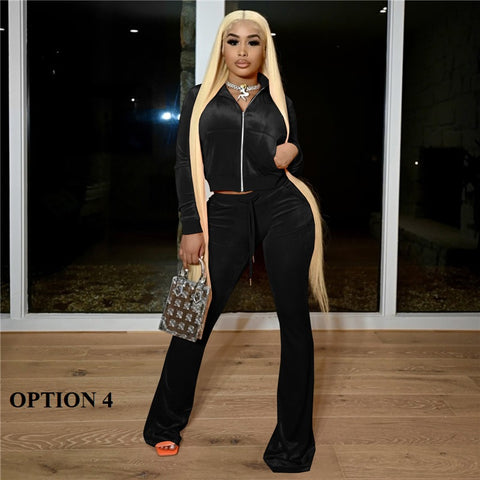New Long Sleeve Jacket + Flare Pants Outfits Two Piece Set CODE: KAR1371