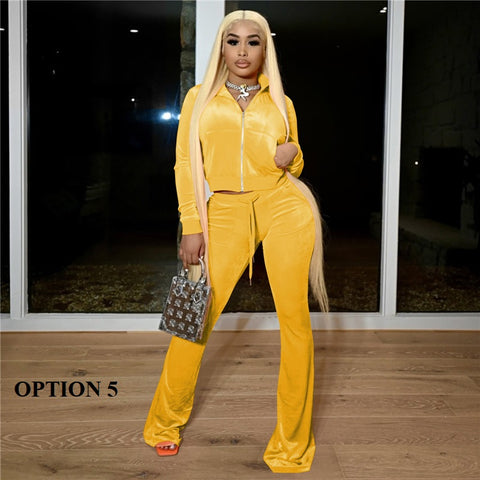 New Long Sleeve Jacket + Flare Pants Outfits Two Piece Set CODE: KAR1371
